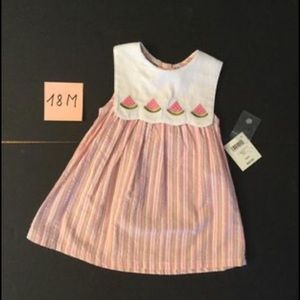 Vintage Baby crew Baby Girl summer dress, 18M, Watermelon embroidered striped